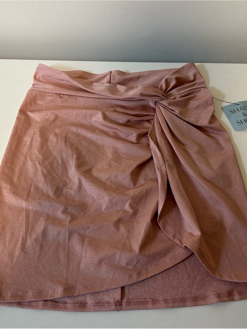 Shade & Shore Shimmery Rose Pink Twist-Front Mini Skirt